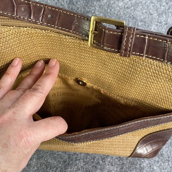 VTG Etienne Aigner Shoulder Bag Purse Handbag Satchel 12 X 10‎ Tan Faux Leather - Picture 8 of 16